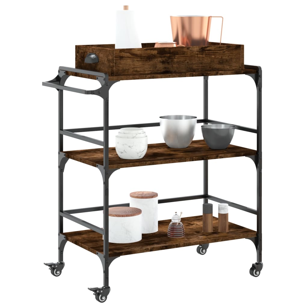 vidaXL Kitchen Trolley Smoked Oak 81.5x41x92.5 cm Engineered Wood