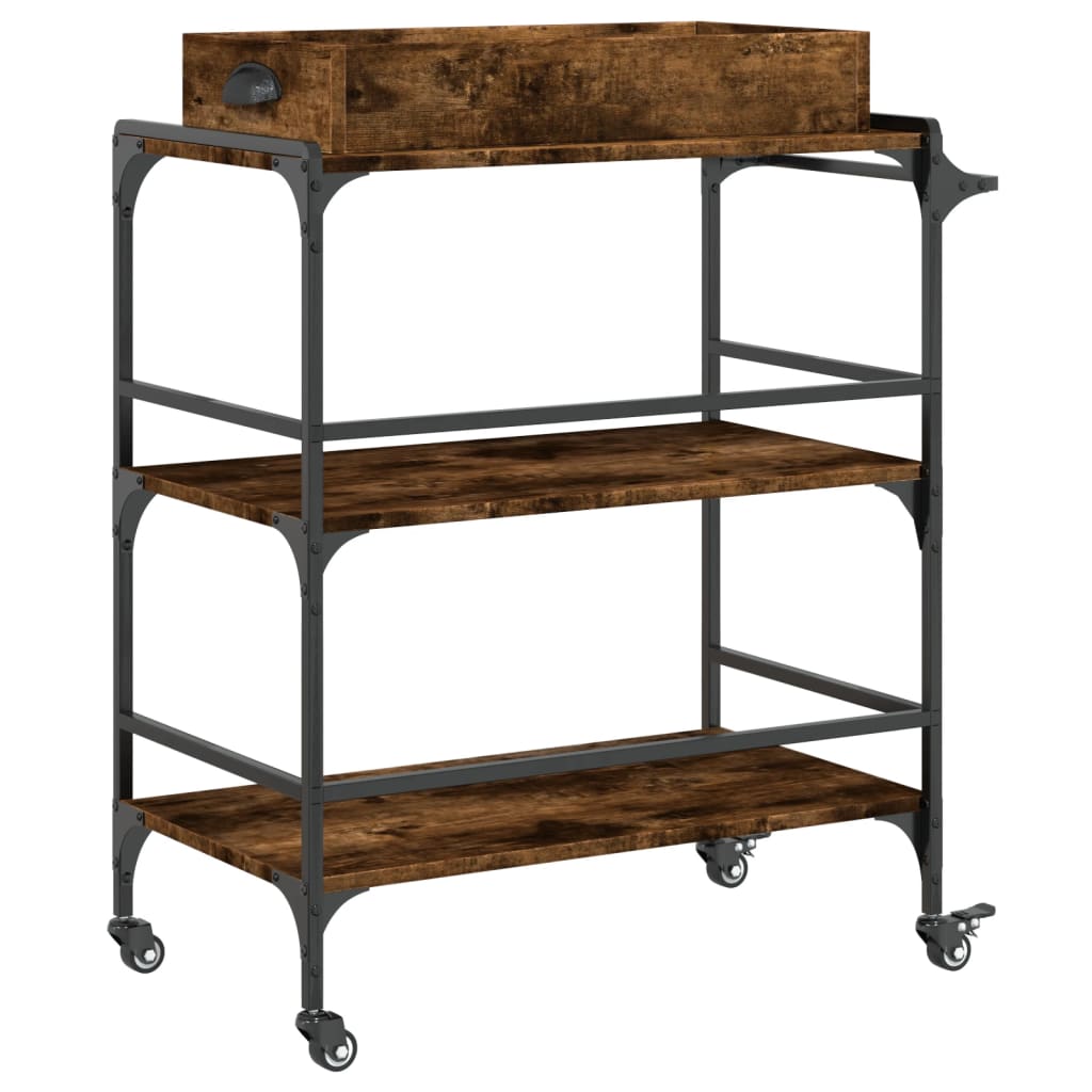 vidaXL Kitchen Trolley Smoked Oak 81.5x41x92.5 cm Engineered Wood