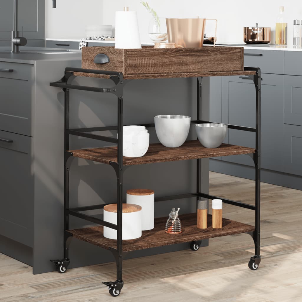 vidaXL Kitchen Trolley Brown Oak 81.5x41x92.5 cm Engineered Wood