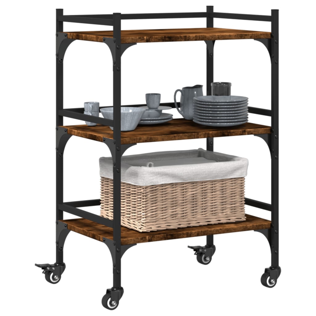 vidaXL Kitchen Trolley Smoked Oak 50x35x75.5 cm Engineered Wood