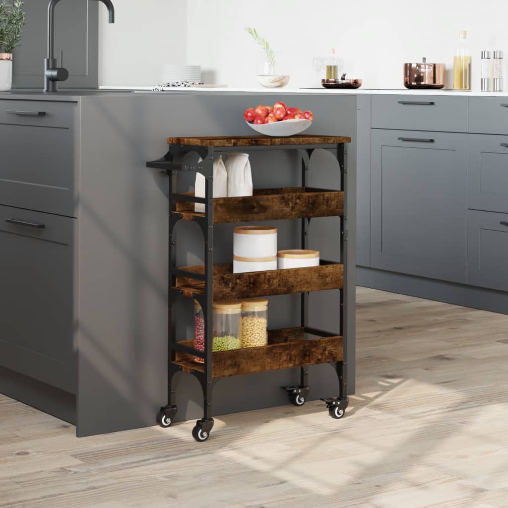 vidaXL Kitchen Trolley Smoked Oak 53x20x76 cm Engineered Wood