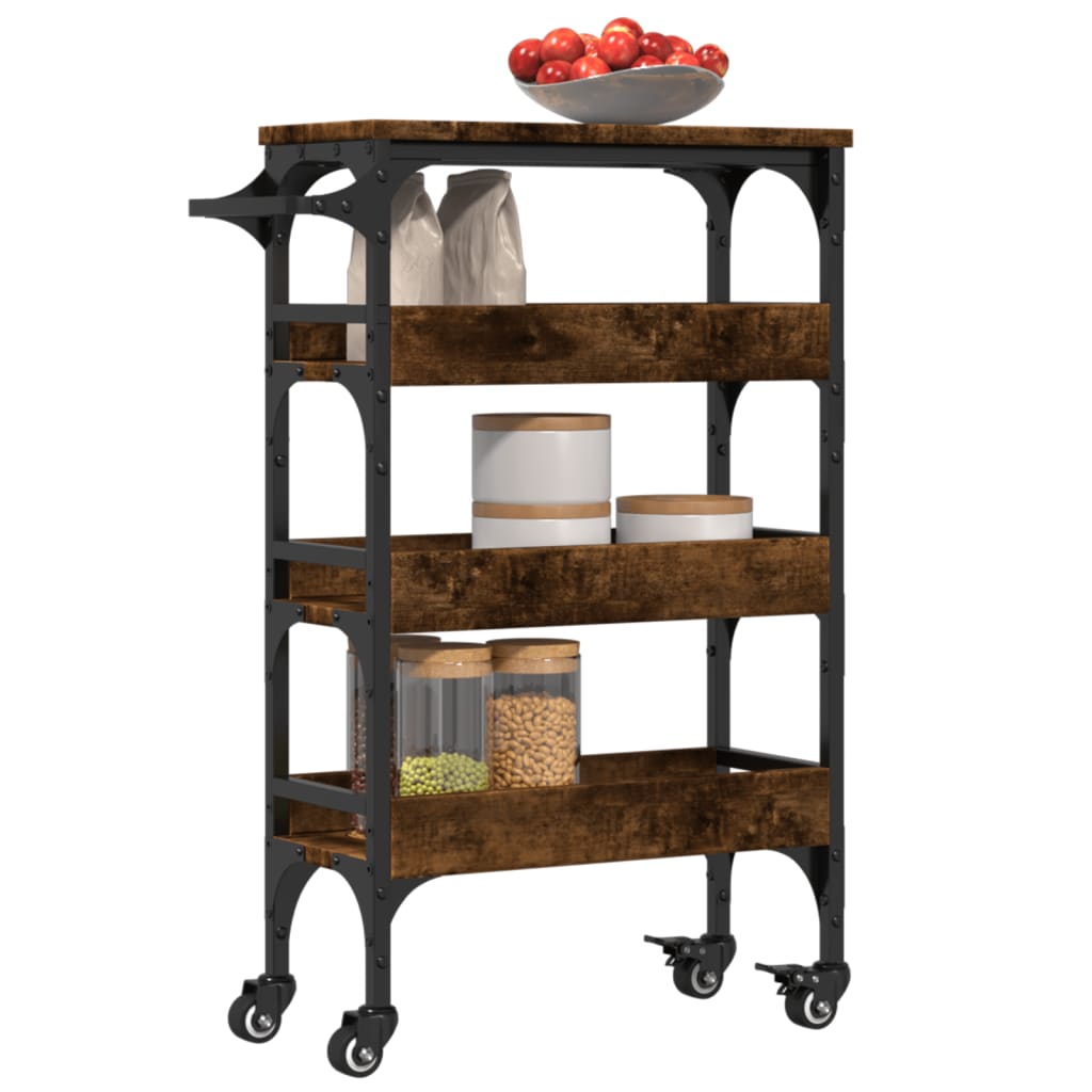 vidaXL Kitchen Trolley Smoked Oak 53x20x76 cm Engineered Wood