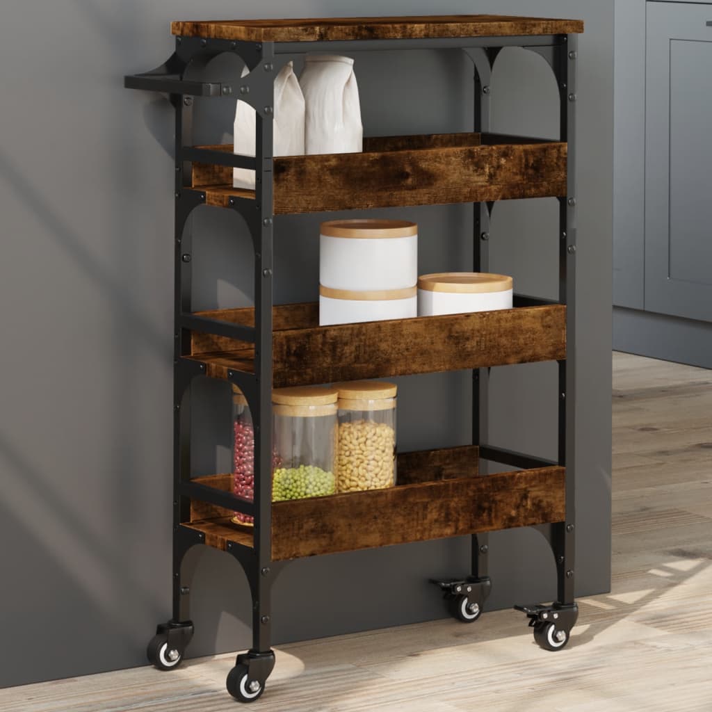 vidaXL Kitchen Trolley Smoked Oak 53x20x76 cm Engineered Wood