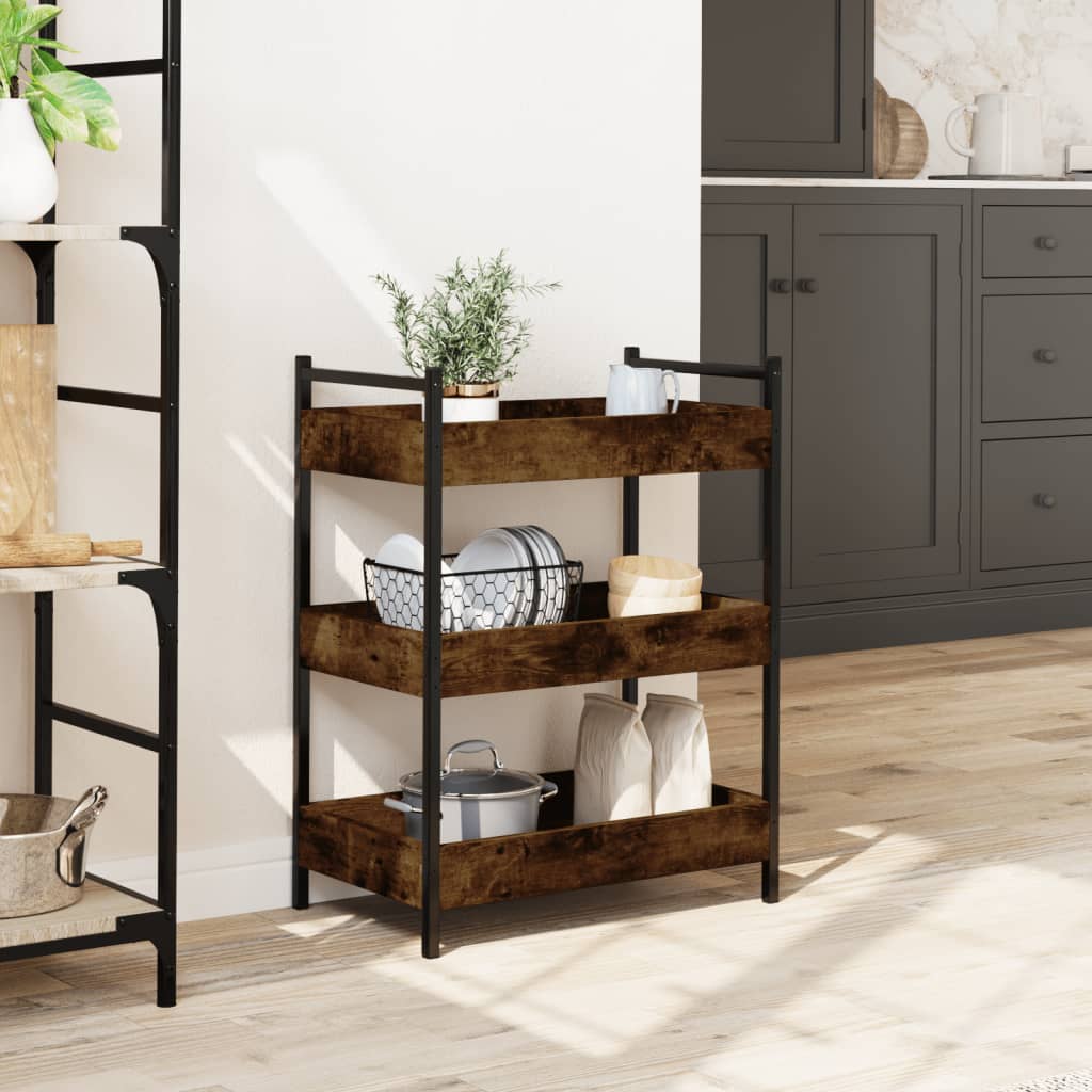 vidaXL Kitchen Trolley Smoked Oak 50x30x70 cm Engineered Wood