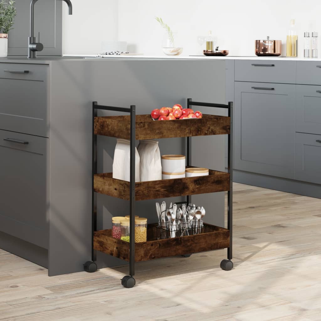 vidaXL Kitchen Trolley Smoked Oak 50x30x70 cm Engineered Wood