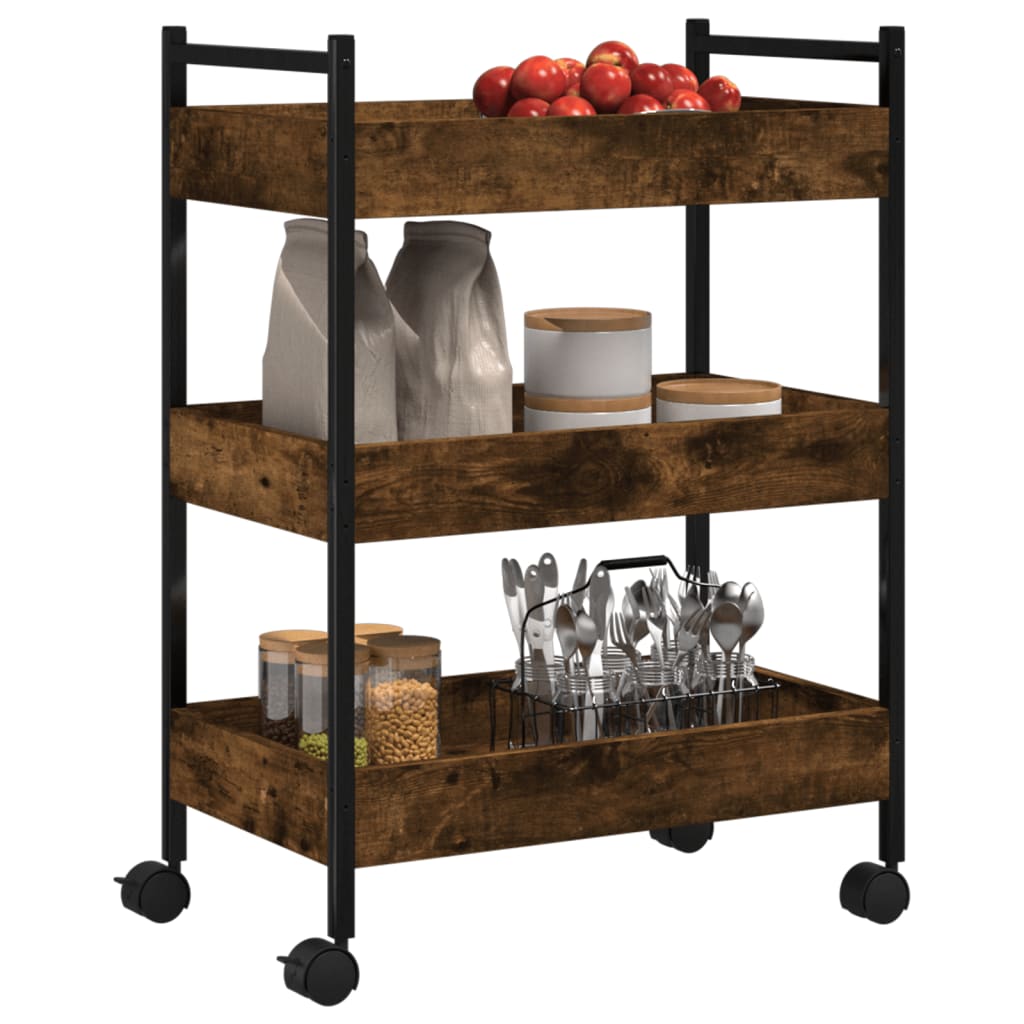 vidaXL Kitchen Trolley Smoked Oak 50x30x70 cm Engineered Wood