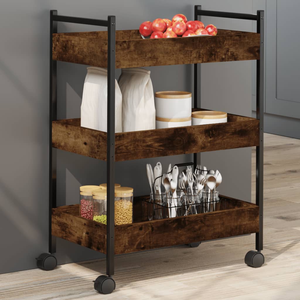 vidaXL Kitchen Trolley Smoked Oak 50x30x70 cm Engineered Wood