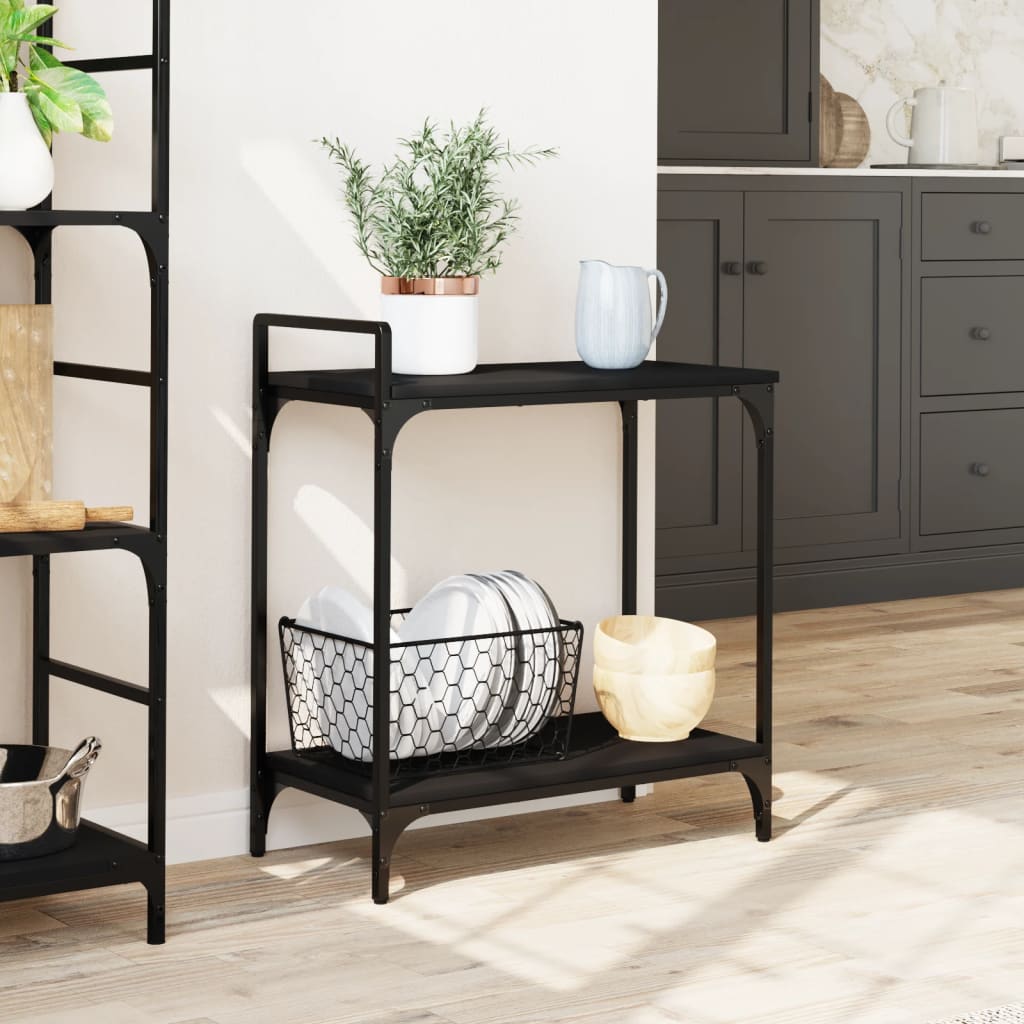 vidaXL Kitchen Trolley Black 60.5x31x72.5 cm Engineered Wood