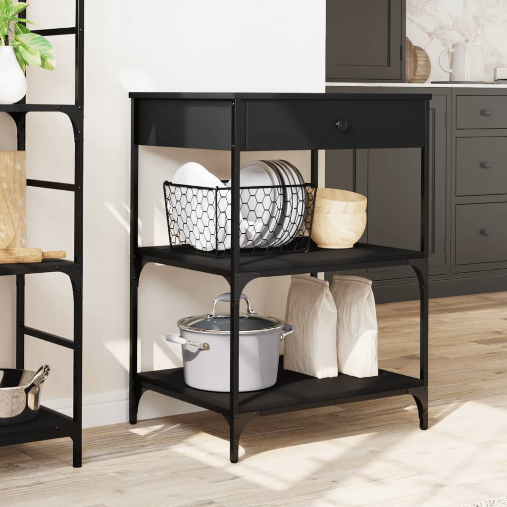 vidaXL Kitchen Trolley Black 60x48x89.5 cm Engineered Wood