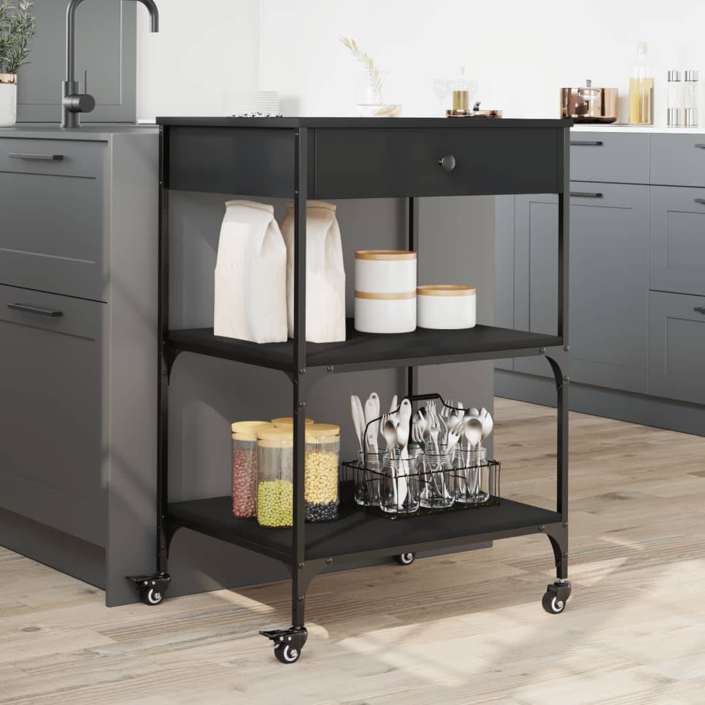 vidaXL Kitchen Trolley Black 60x48x89.5 cm Engineered Wood