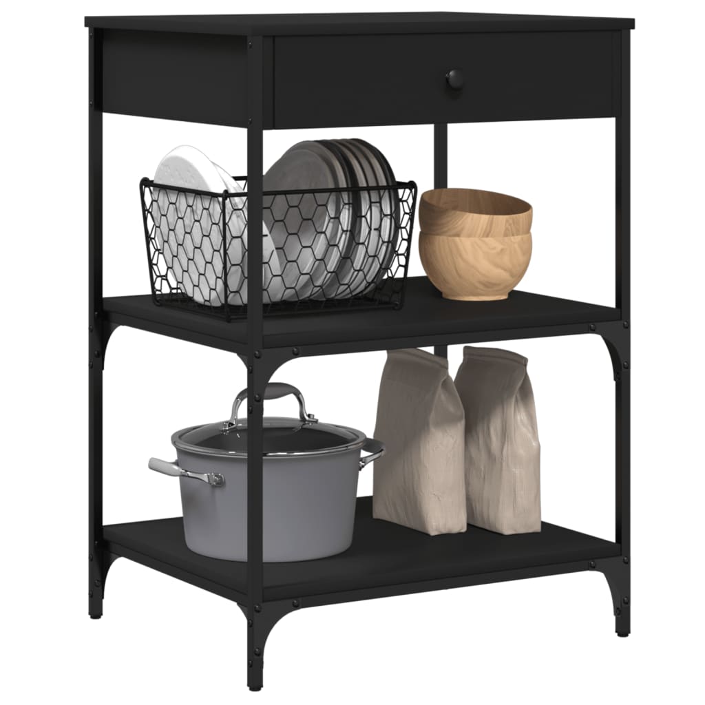 vidaXL Kitchen Trolley Black 60x48x89.5 cm Engineered Wood