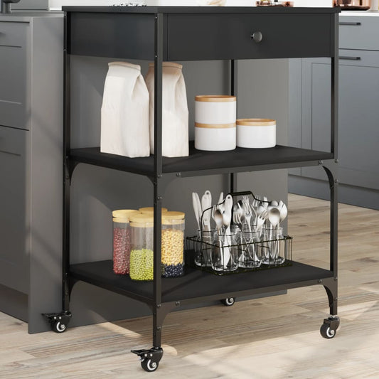 vidaXL Kitchen Trolley Black 60x48x89.5 cm Engineered Wood