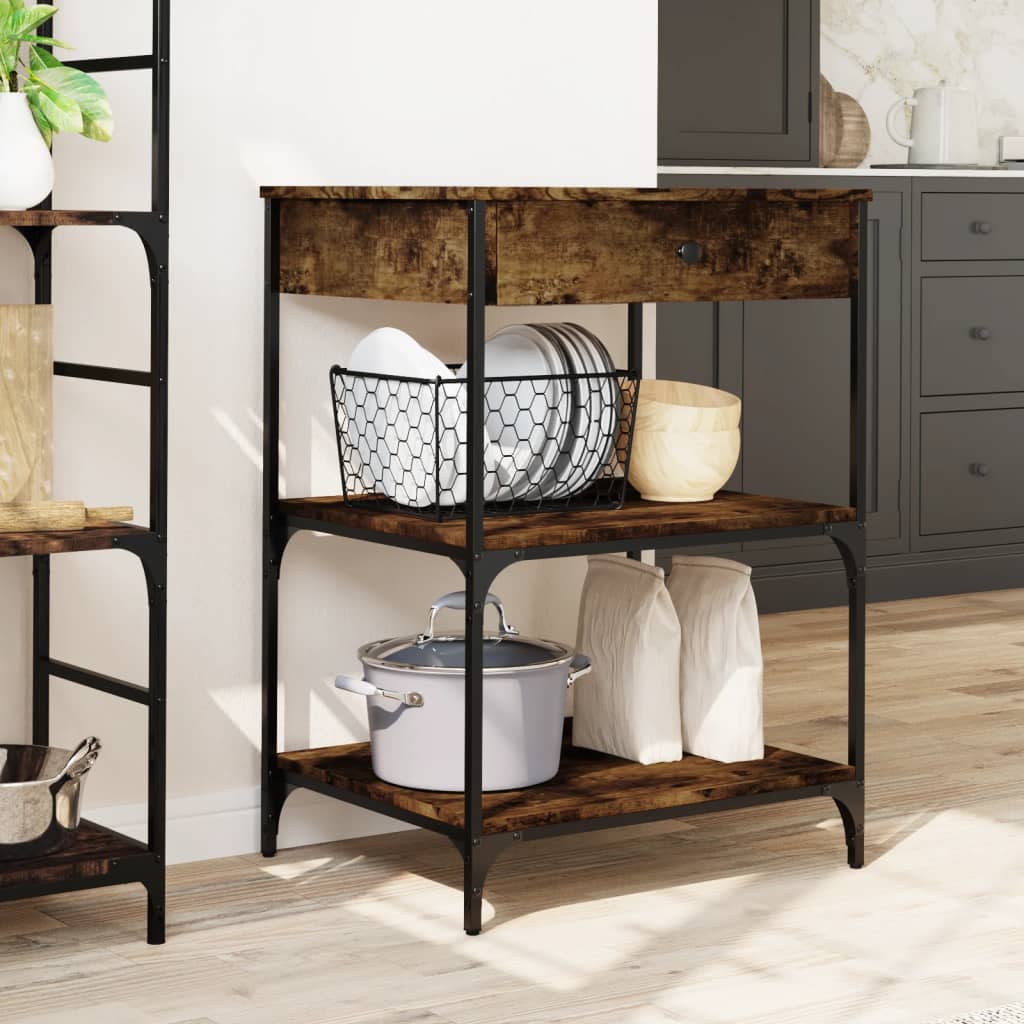 vidaXL Kitchen Trolley Smoked Oak 60x48x89.5 cm Engineered Wood