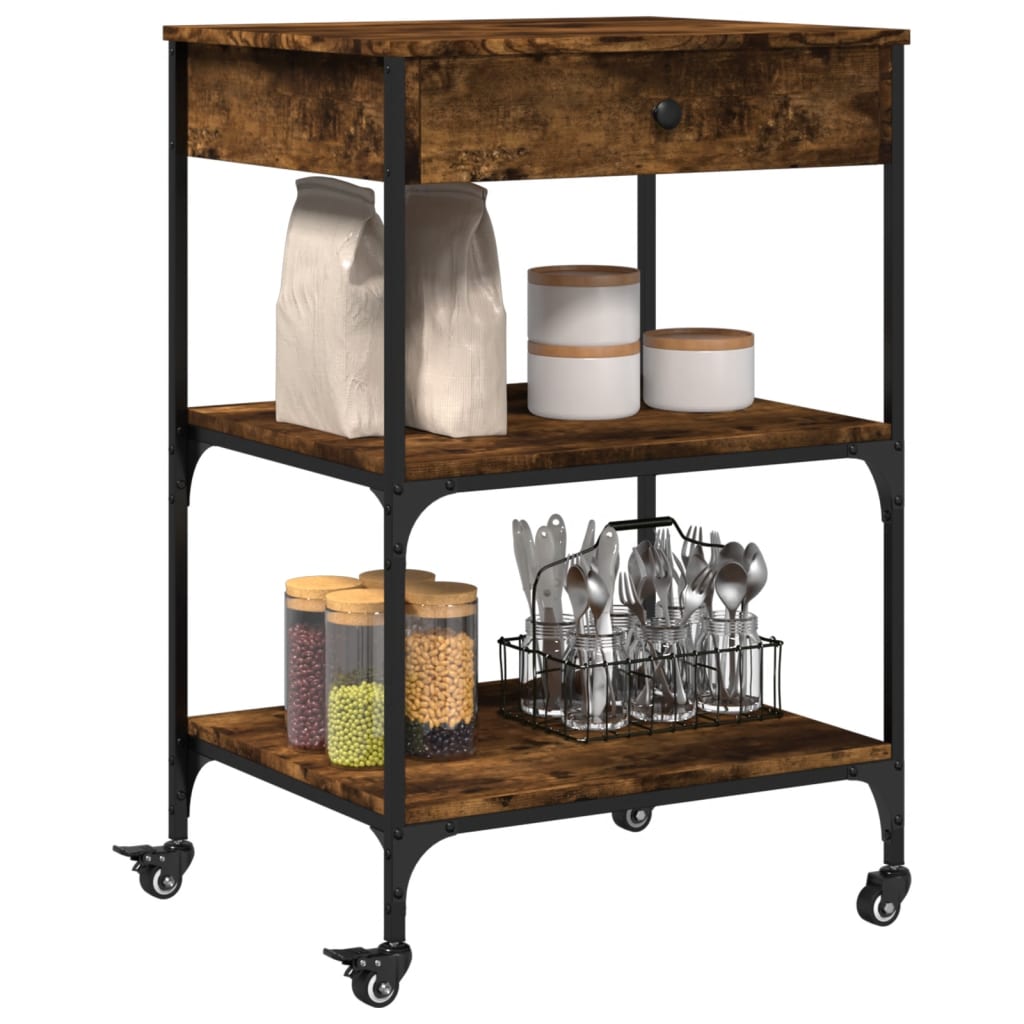 vidaXL Kitchen Trolley Smoked Oak 60x48x89.5 cm Engineered Wood