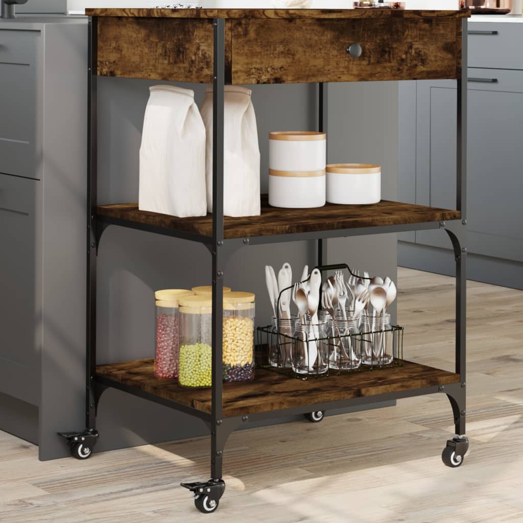 vidaXL Kitchen Trolley Smoked Oak 60x48x89.5 cm Engineered Wood