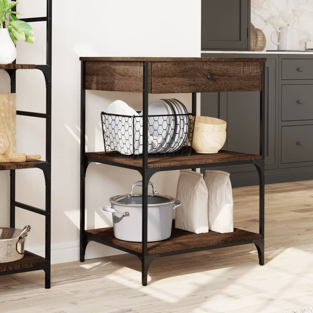 vidaXL Kitchen Trolley Brown Oak 60x48x89.5 cm Engineered Wood