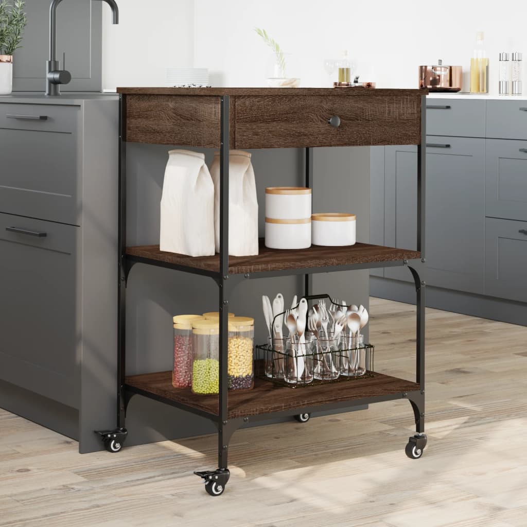 vidaXL Kitchen Trolley Brown Oak 60x48x89.5 cm Engineered Wood