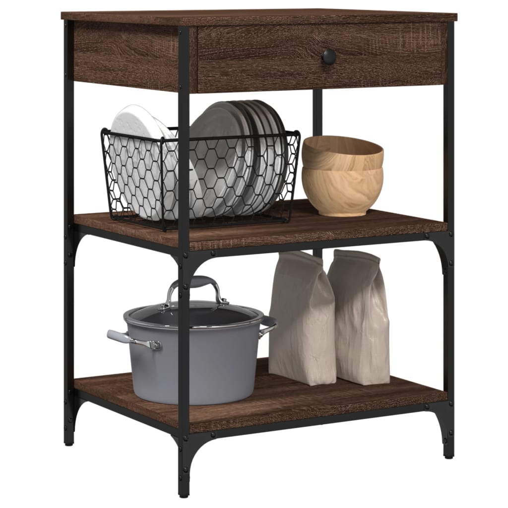 vidaXL Kitchen Trolley Brown Oak 60x48x89.5 cm Engineered Wood