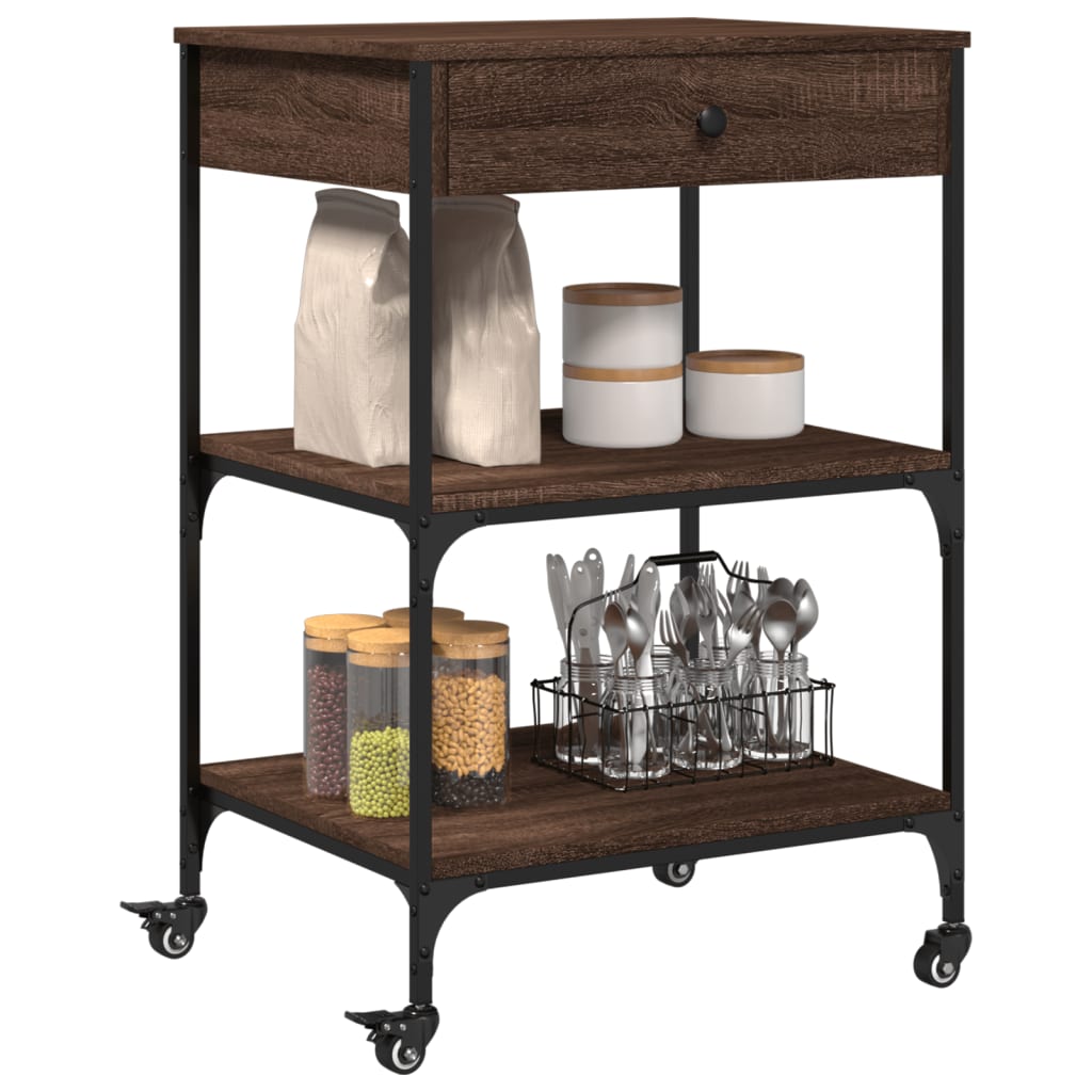 vidaXL Kitchen Trolley Brown Oak 60x48x89.5 cm Engineered Wood