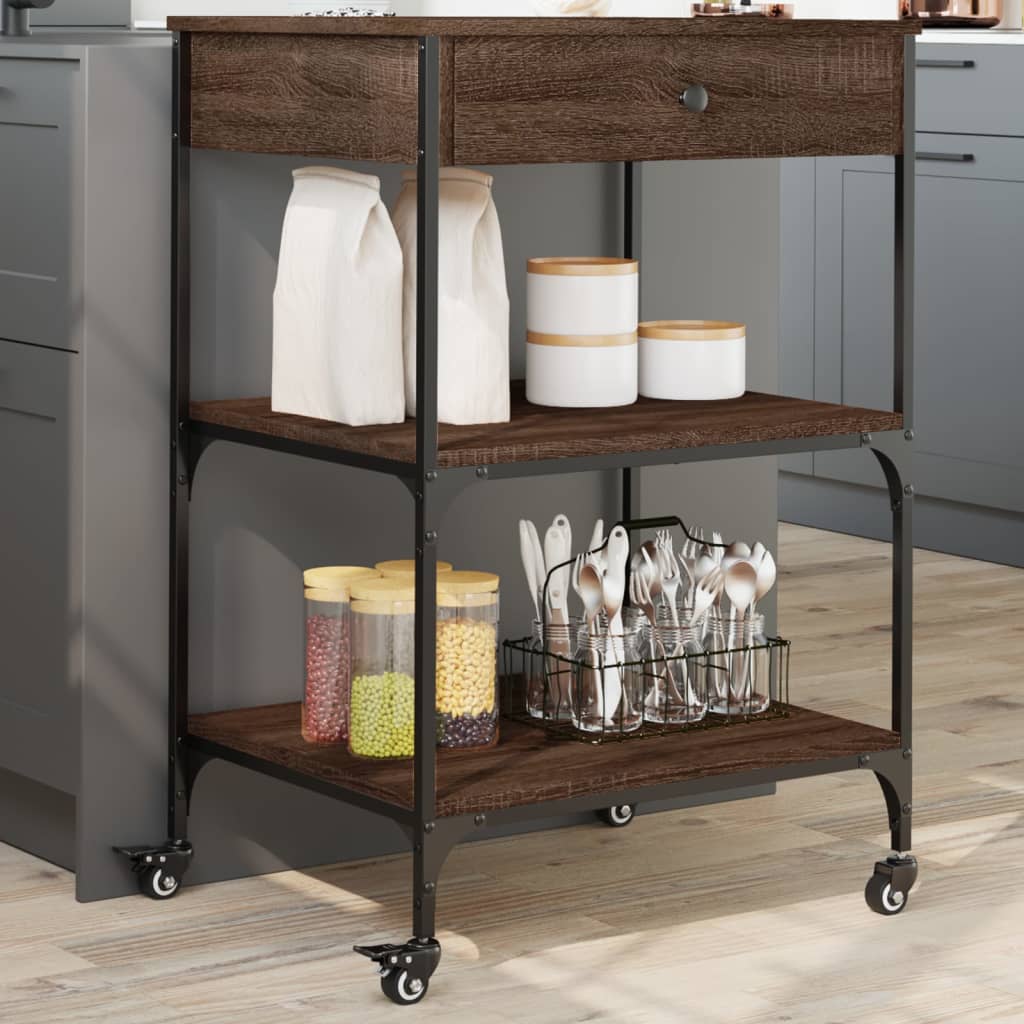 vidaXL Kitchen Trolley Brown Oak 60x48x89.5 cm Engineered Wood