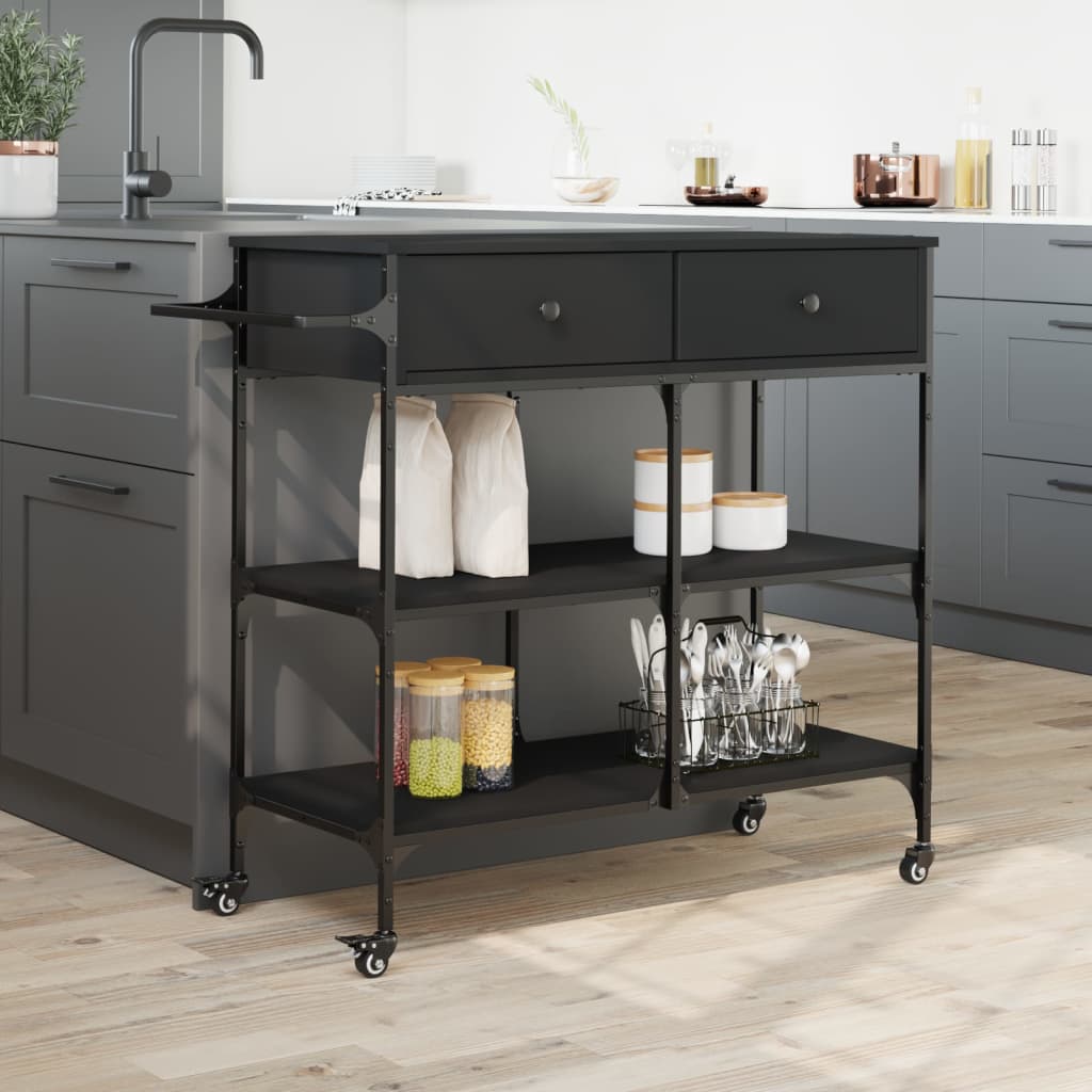 vidaXL Kitchen Trolley Black 105x42x95 cm Engineered Wood