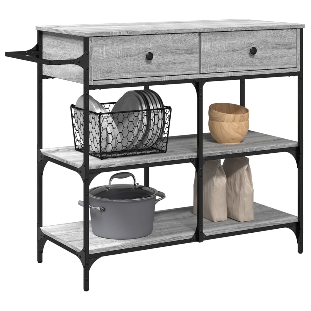 vidaXL Kitchen Trolley Grey Sonoma 105x42x95 cm Engineered Wood