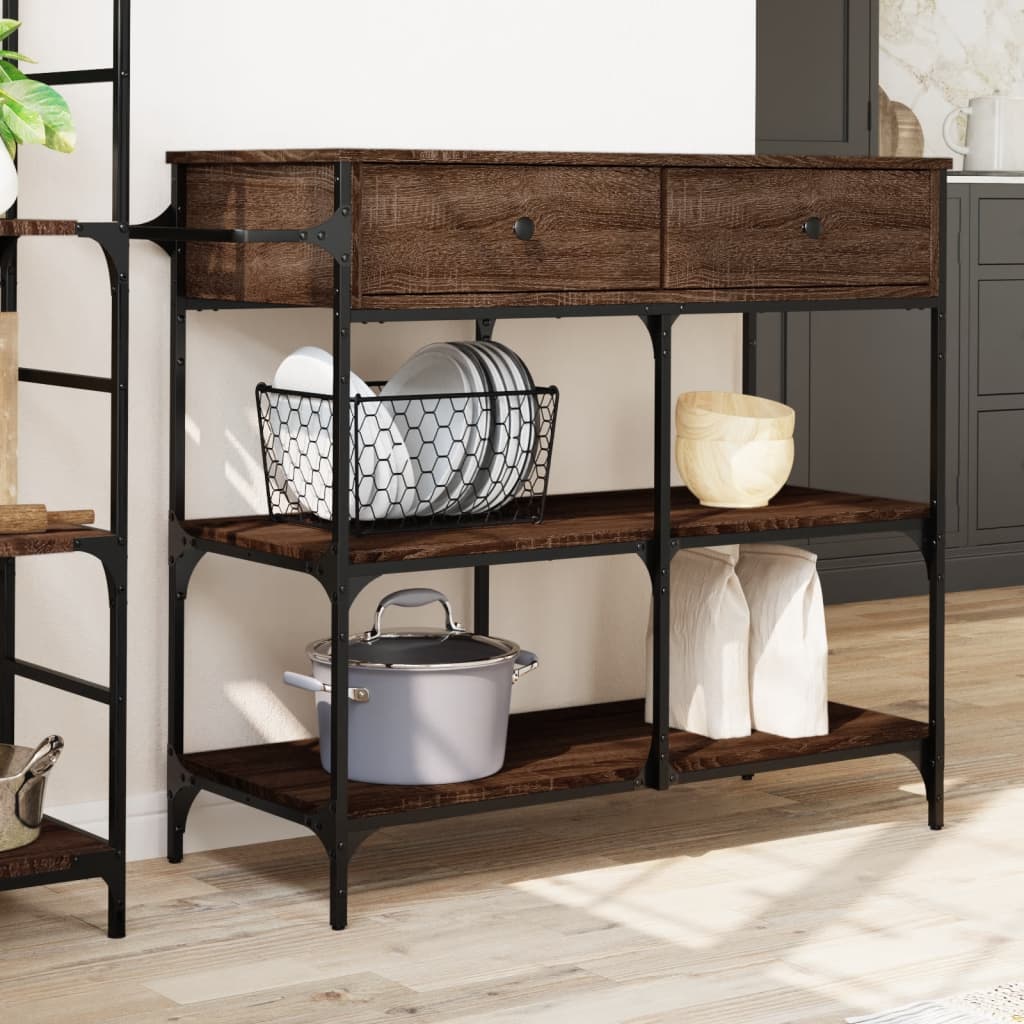 vidaXL Kitchen Trolley Brown Oak 105x42x95 cm Engineered Wood