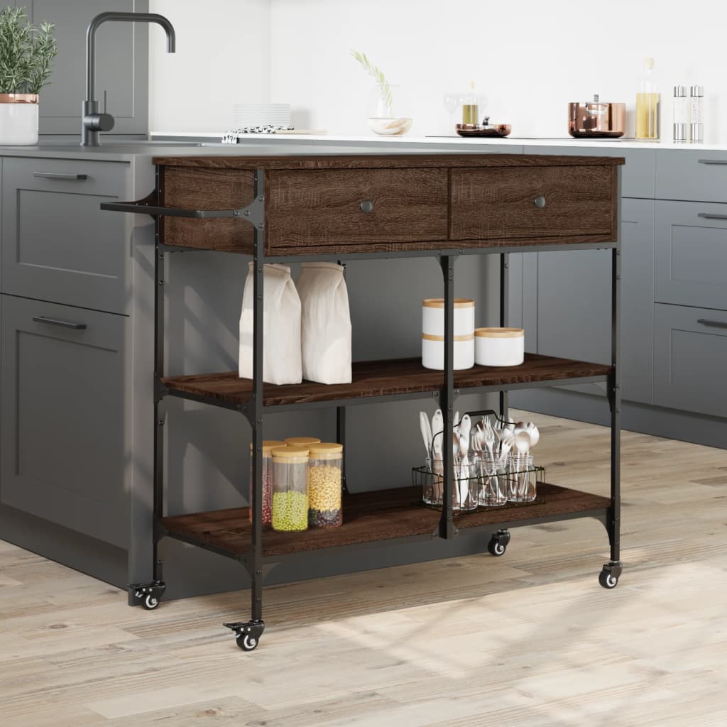 vidaXL Kitchen Trolley Brown Oak 105x42x95 cm Engineered Wood