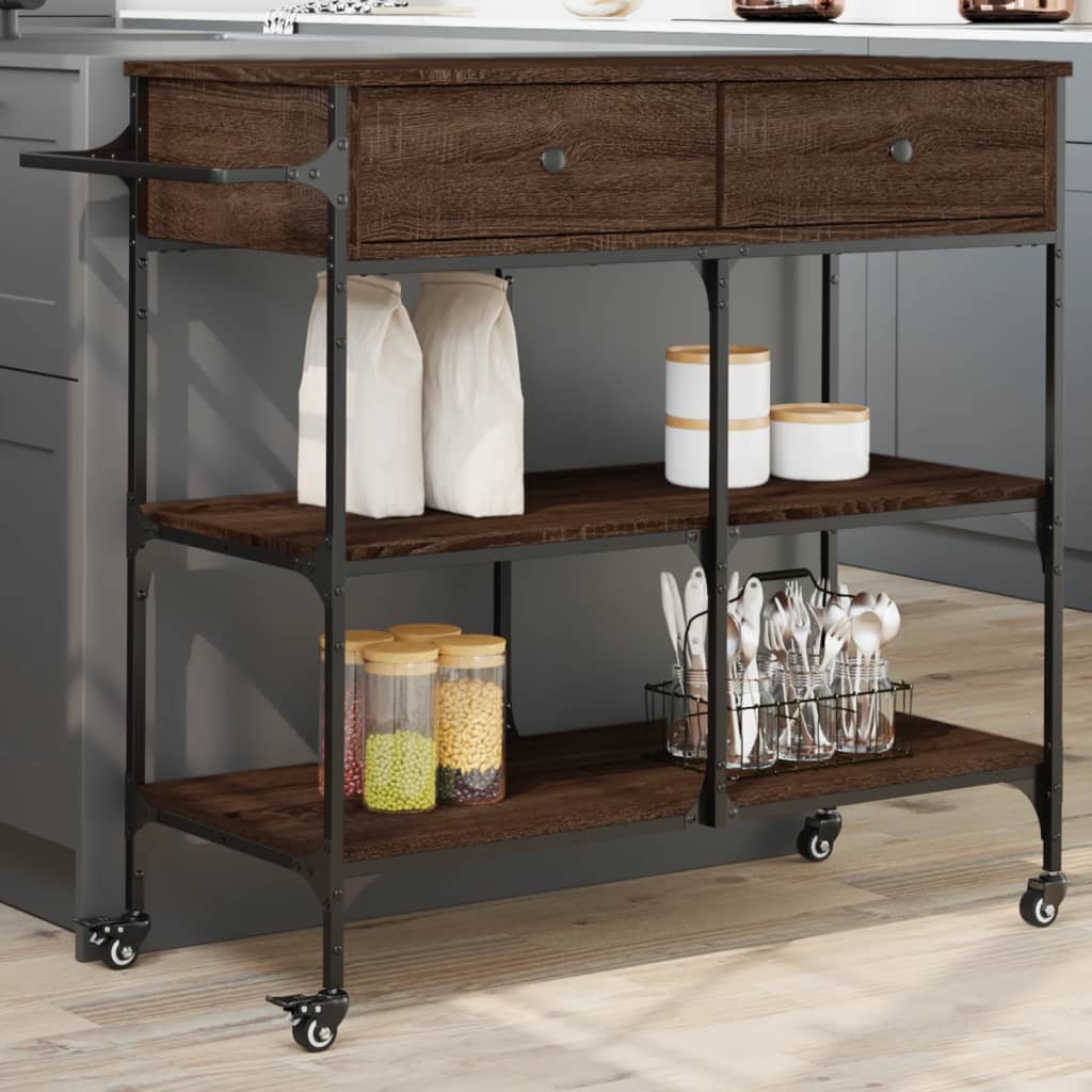 vidaXL Kitchen Trolley Brown Oak 105x42x95 cm Engineered Wood