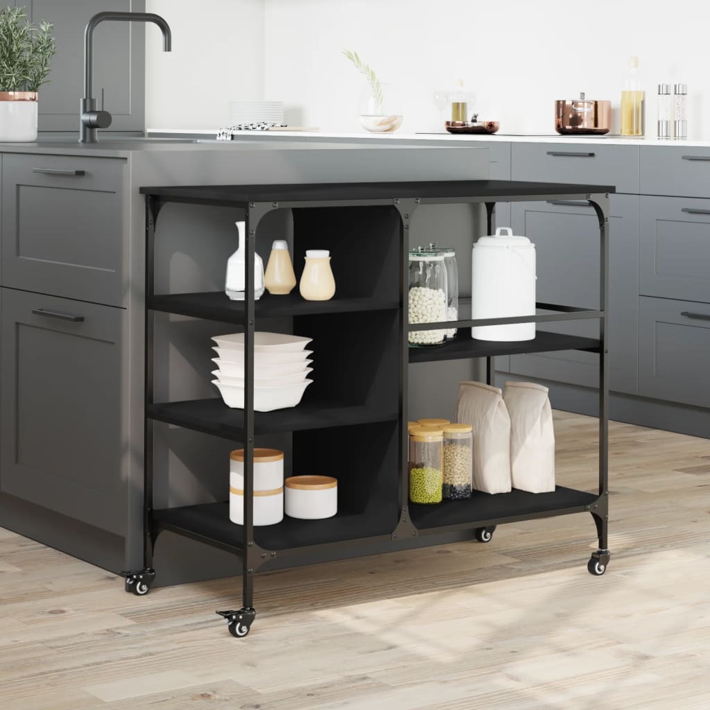 vidaXL Kitchen Trolley Black 100x45x89.5 cm Engineered Wood