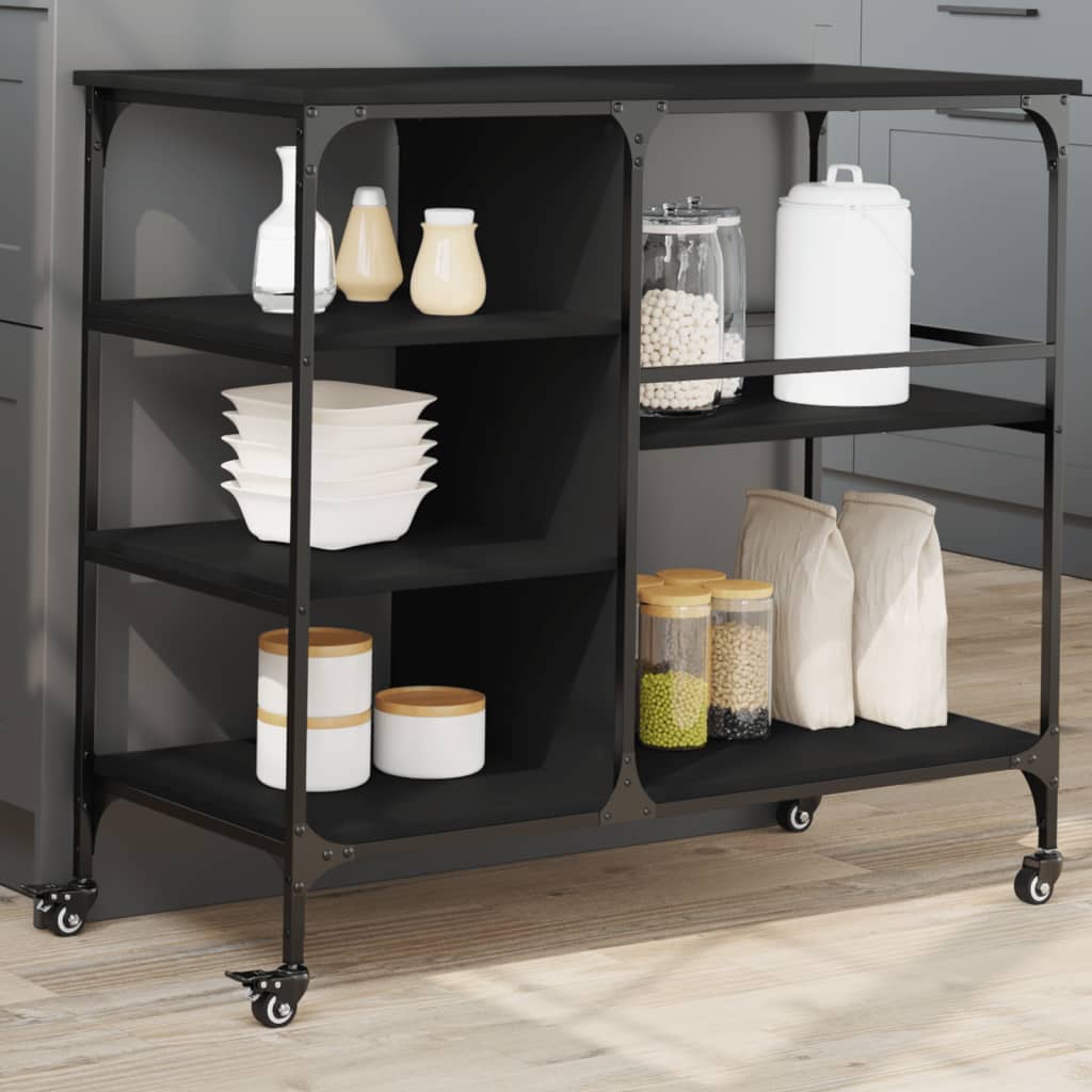 vidaXL Kitchen Trolley Black 100x45x89.5 cm Engineered Wood