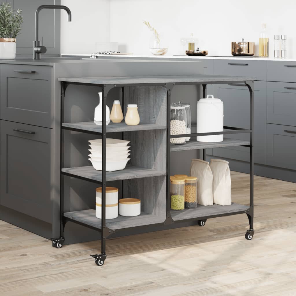 vidaXL Kitchen Trolley Grey Sonoma 100x45x89.5 cm Engineered Wood