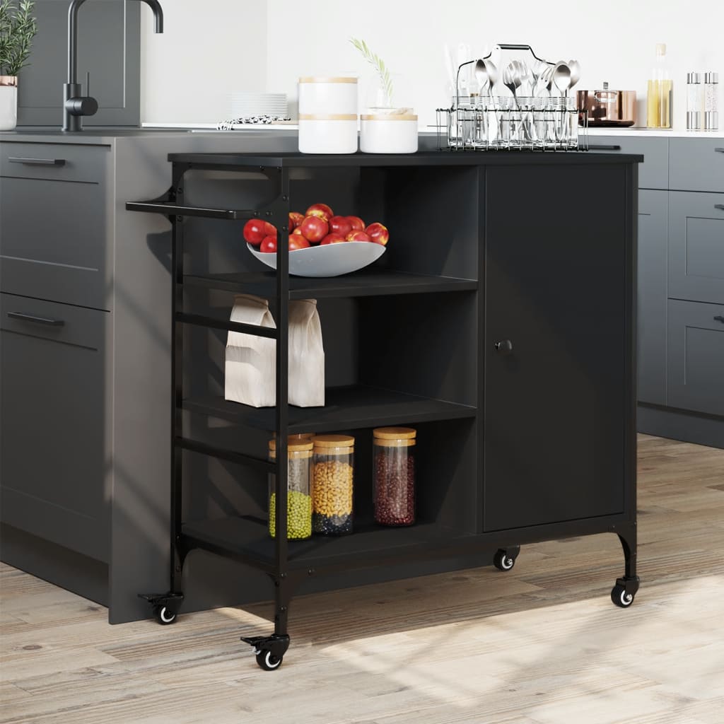 vidaXL Kitchen Trolley Black 87.5x38.5x84.5 cm Engineered Wood