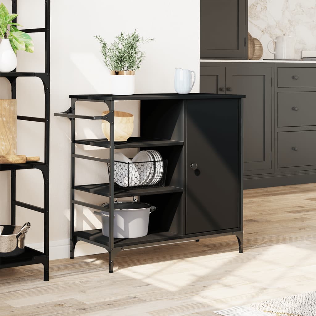 Kitchen Trolley Black 87,5x38,5x84,5 cm Engineered Wood