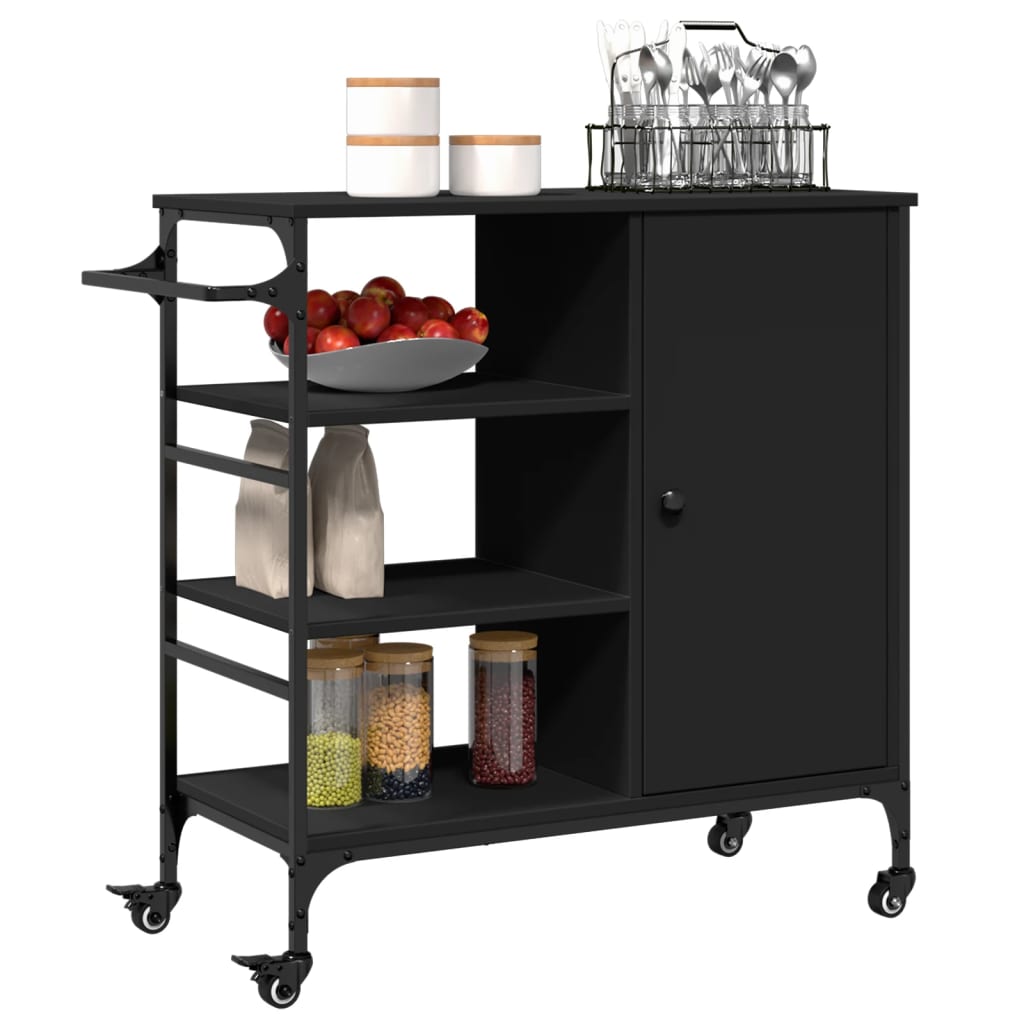 vidaXL Kitchen Trolley Black 87.5x38.5x84.5 cm Engineered Wood