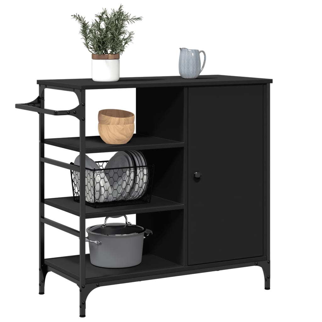 Kitchen Trolley Black 87,5x38,5x84,5 cm Engineered Wood