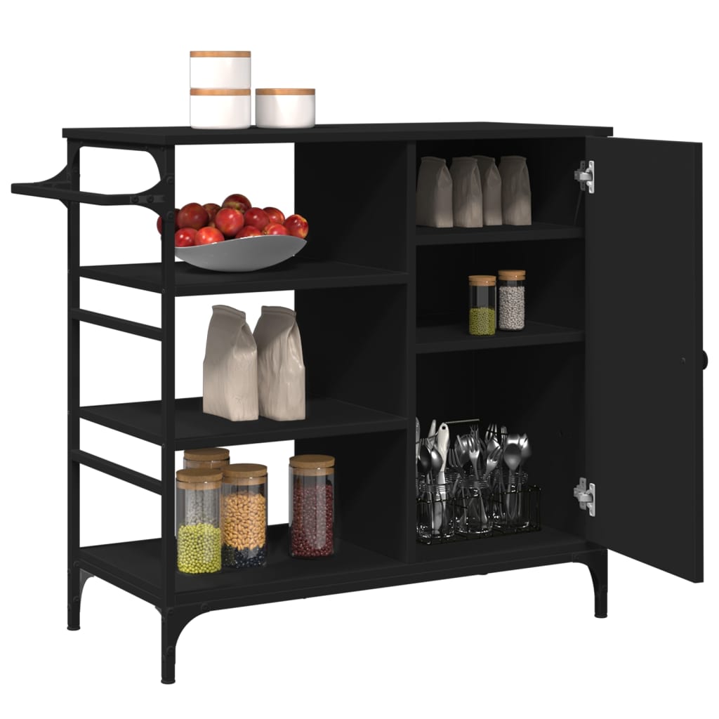 vidaXL Kitchen Trolley Black 87.5x38.5x84.5 cm Engineered Wood