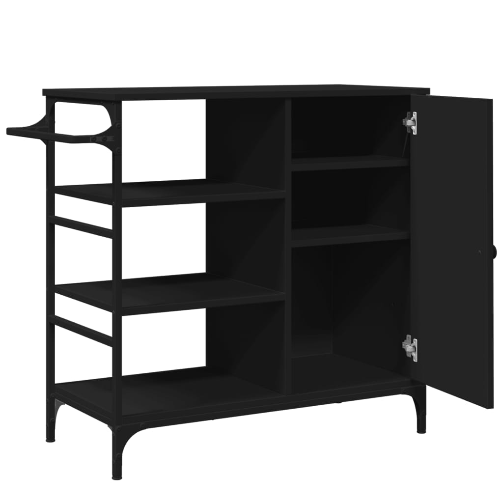 Kitchen Trolley Black 87,5x38,5x84,5 cm Engineered Wood