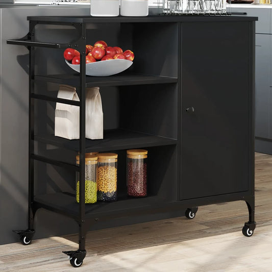 vidaXL Kitchen Trolley Black 87.5x38.5x84.5 cm Engineered Wood