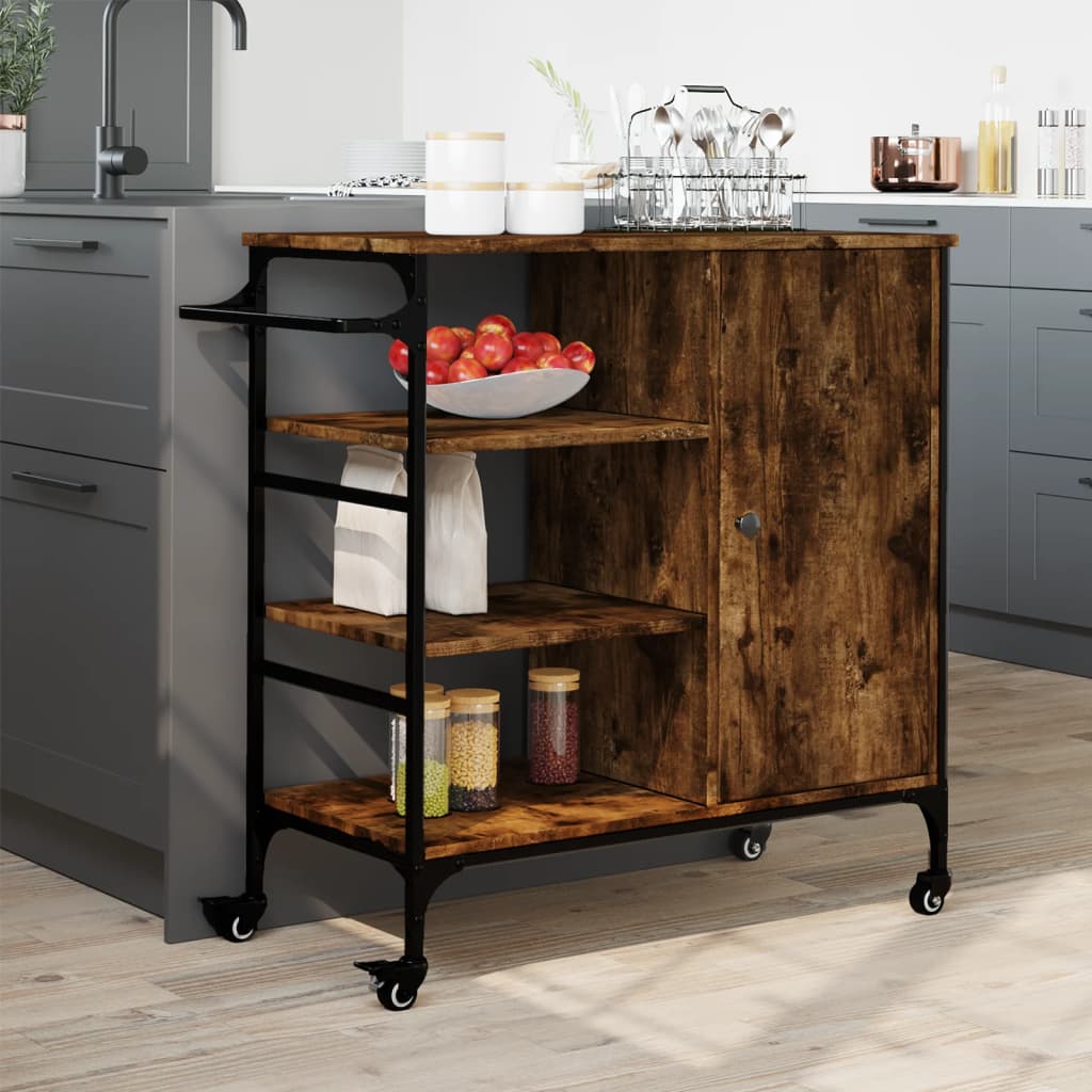 Kitchen Trolley Smoked Oak 87,5x38,5x84,5 cm Engineered Wood