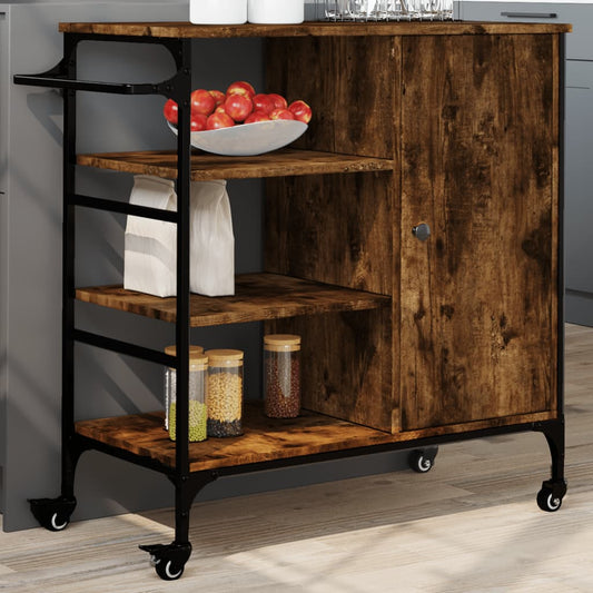 vidaXL Kitchen Trolley Smoked Oak 87.5x38.5x84.5 cm Engineered Wood