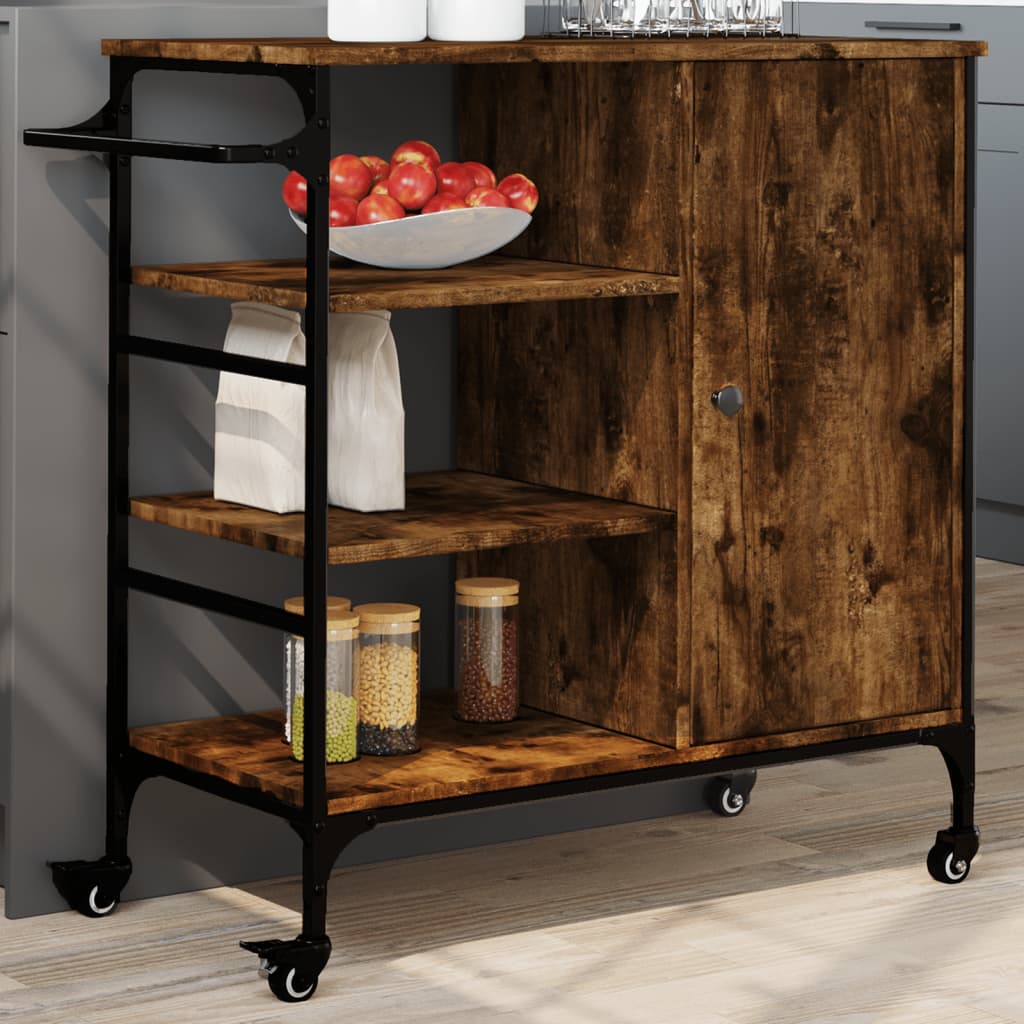 Kitchen Trolley Smoked Oak 87,5x38,5x84,5 cm Engineered Wood