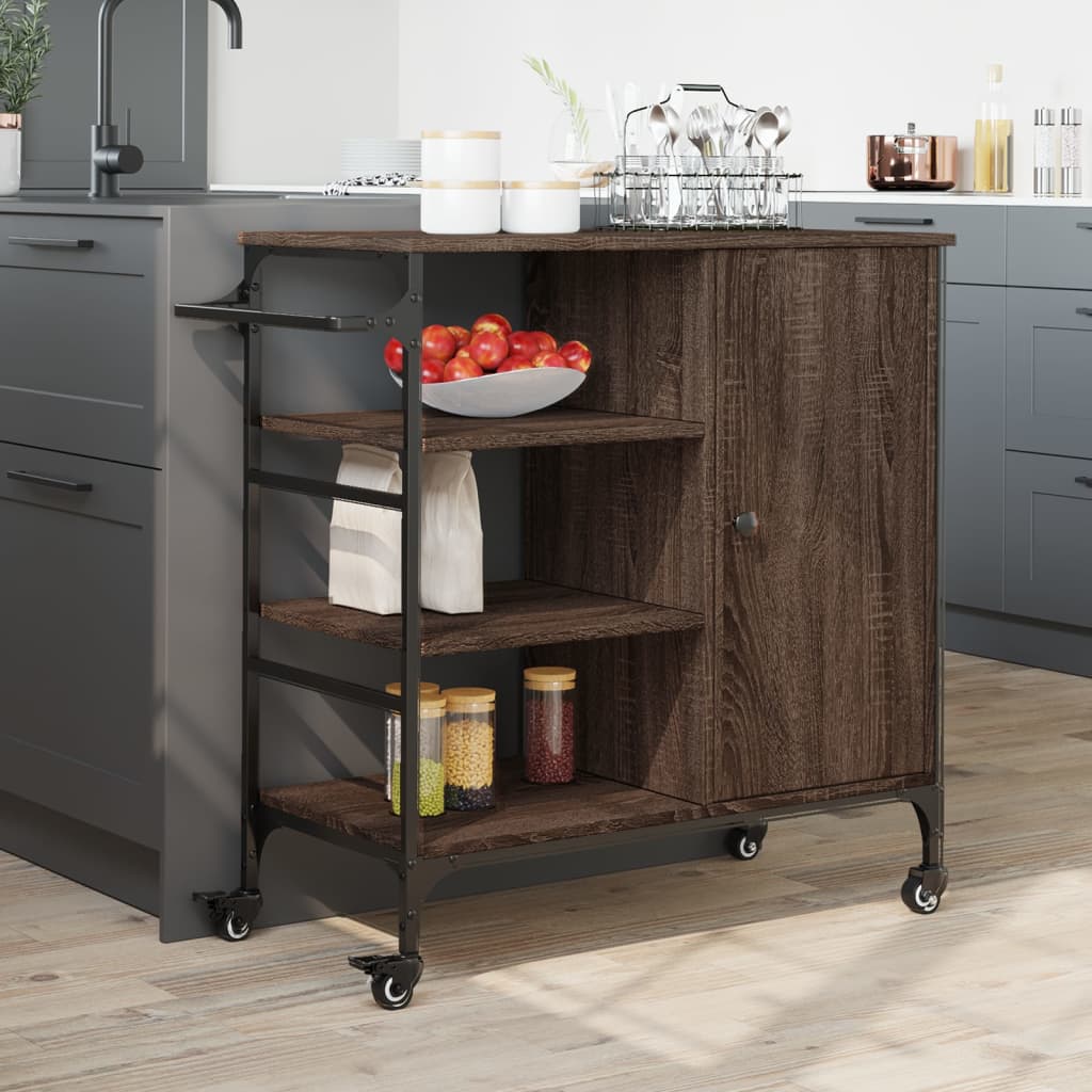 vidaXL Kitchen Trolley Brown Oak 87.5x38.5x84.5 cm Engineered Wood