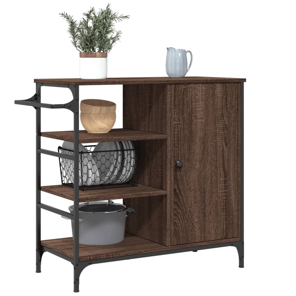 vidaXL Kitchen Trolley Brown Oak 87.5x38.5x84.5 cm Engineered Wood