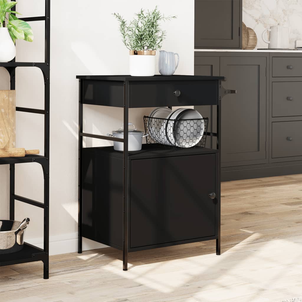 vidaXL Kitchen Trolley Black 56x43x89.5 cm Engineered Wood