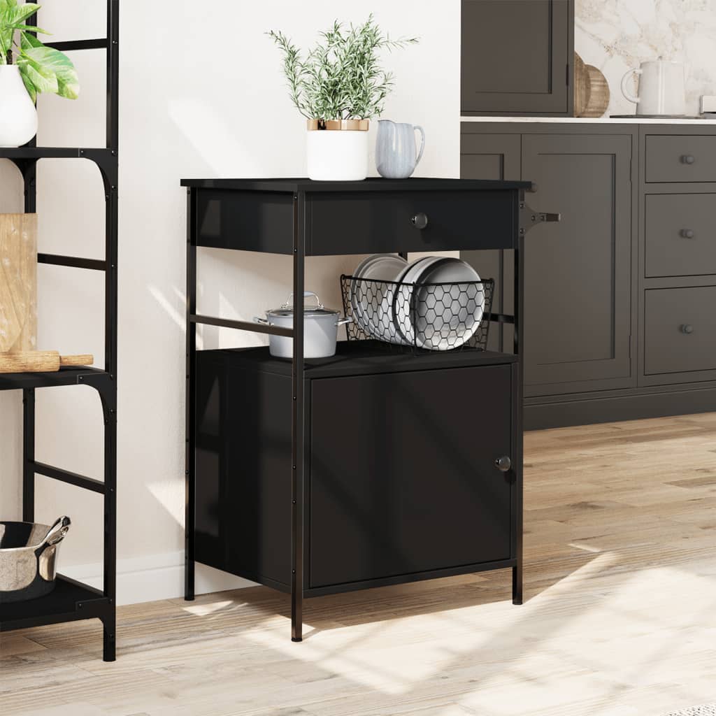 Kitchen Trolley Black 56x43x89,5 cm Engineered Wood