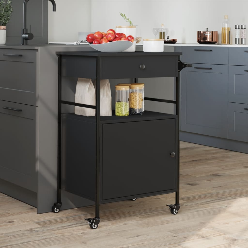 vidaXL Kitchen Trolley Black 56x43x89.5 cm Engineered Wood