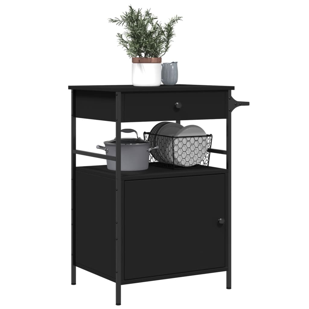 vidaXL Kitchen Trolley Black 56x43x89.5 cm Engineered Wood