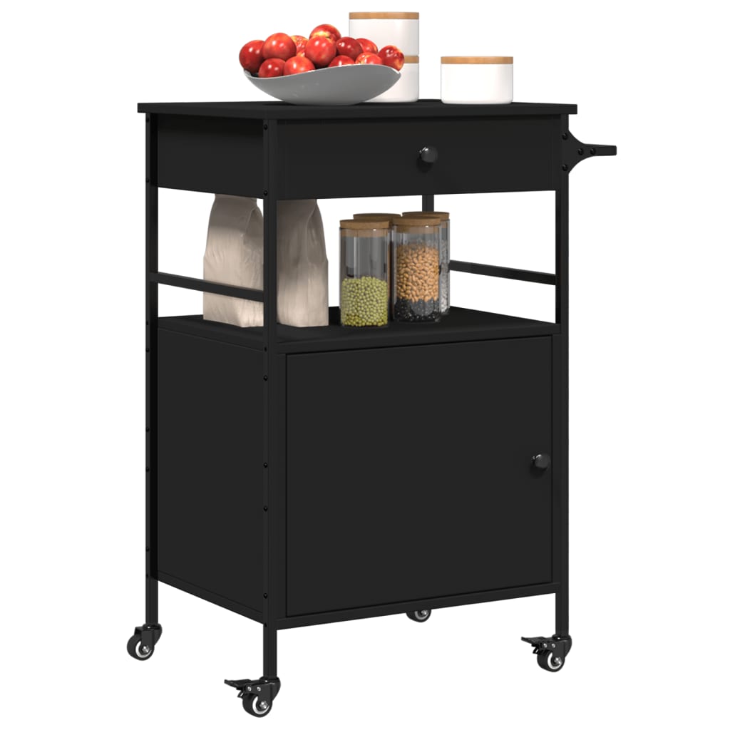 vidaXL Kitchen Trolley Black 56x43x89.5 cm Engineered Wood