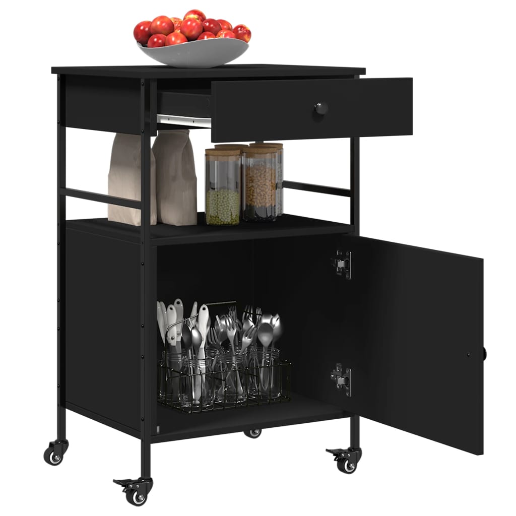 vidaXL Kitchen Trolley Black 56x43x89.5 cm Engineered Wood